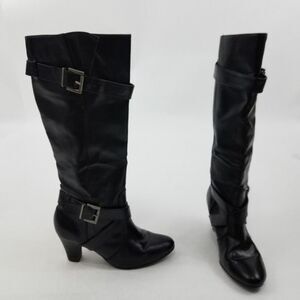 Victoria Spenser Boots 6.5 Mini Sc Faux Leather Buckle Heel Black Vegan